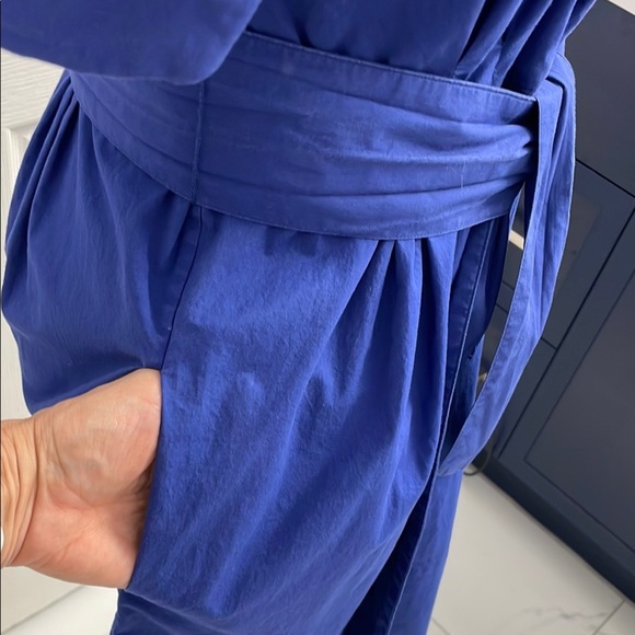 Jacob Blue Buttoned Midi Shirt Dress with Notched Collar & A-Line Skirt - Picture 6 of 14